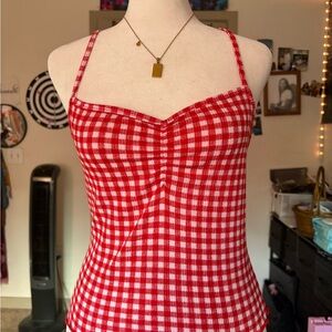Red Gingham Sweetheart Tank Top - Women